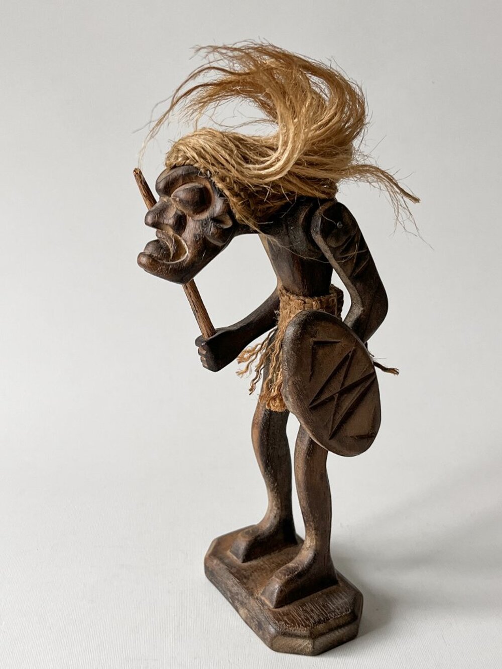 Vintage Hand-Carved African Tribal Wooden Warrior Sculpture Figure